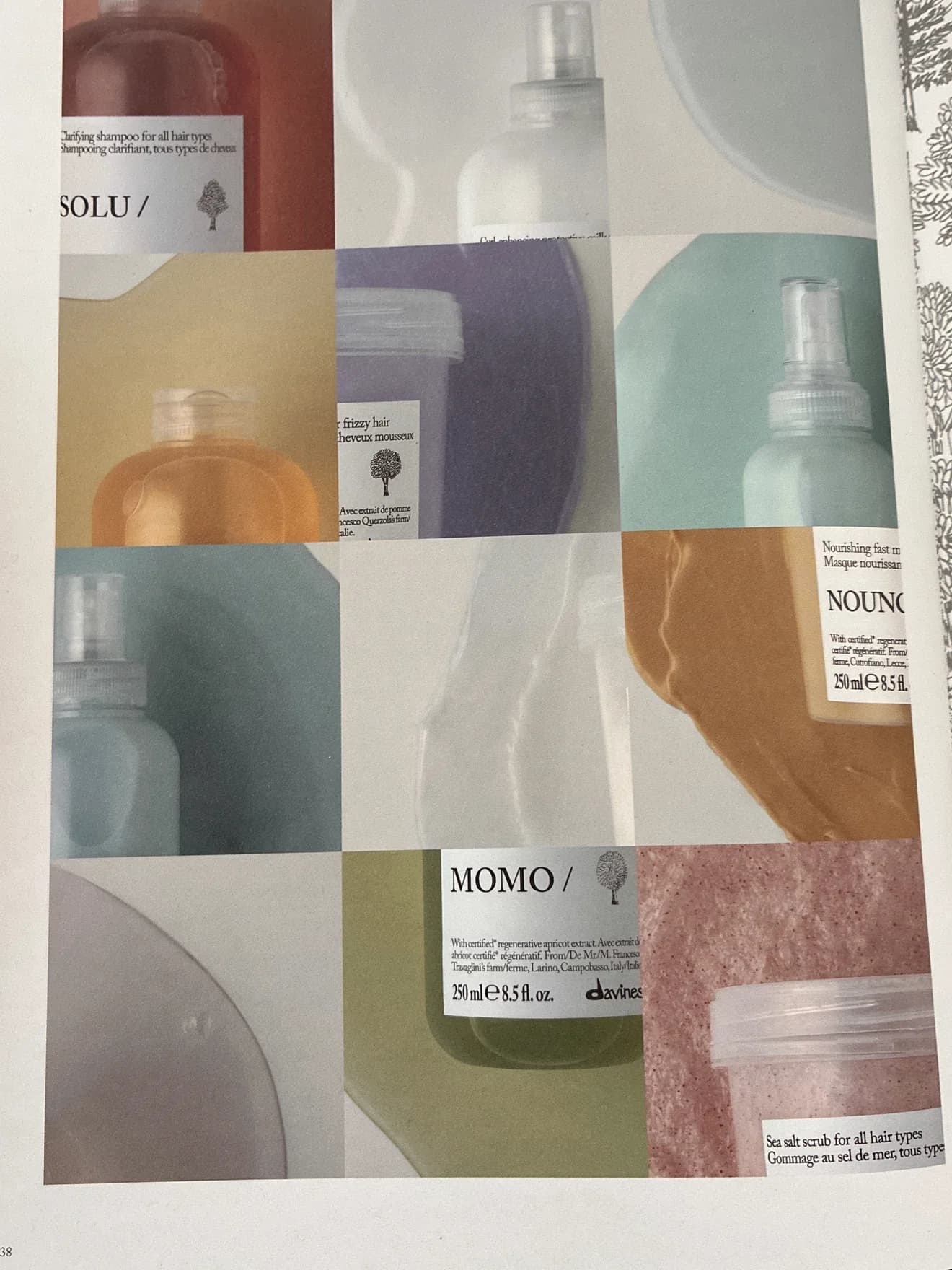 Davines Essential Haircare Produkte auf farbigen Hintergründen